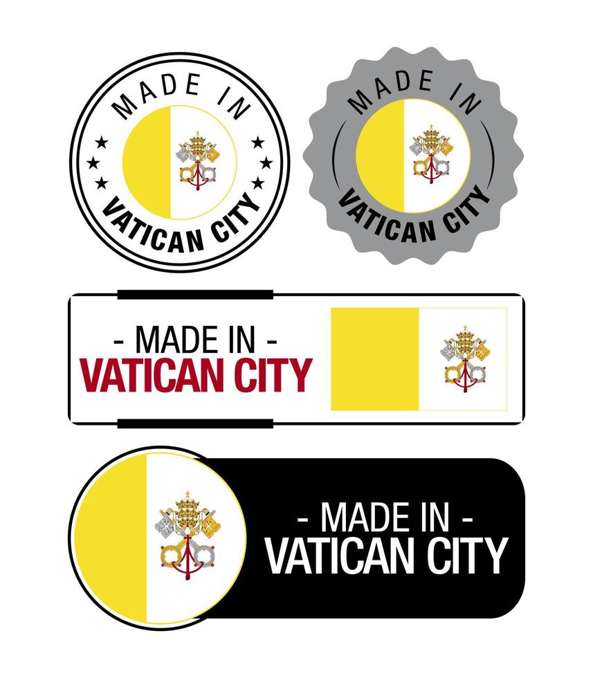 Set of Made in Vatican City labels, logo, Vatican City Flag, Vatican City Product Emblem vector