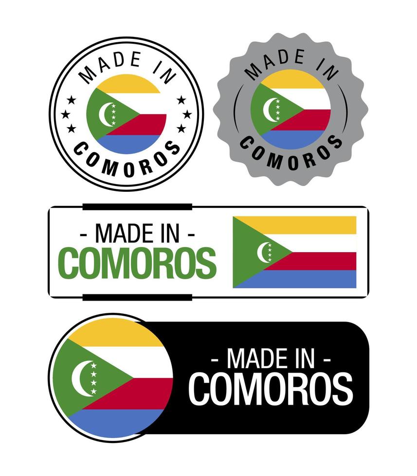 Set of Made in Comoros labels, logo, Comoros Flag, Comoros Product Emblem vector