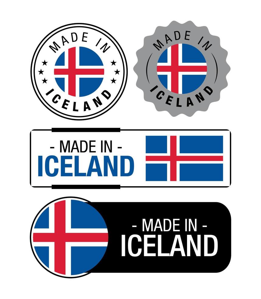 Set of Made in Iceland labels, logo, Iceland Flag, Iceland Product Emblem vector