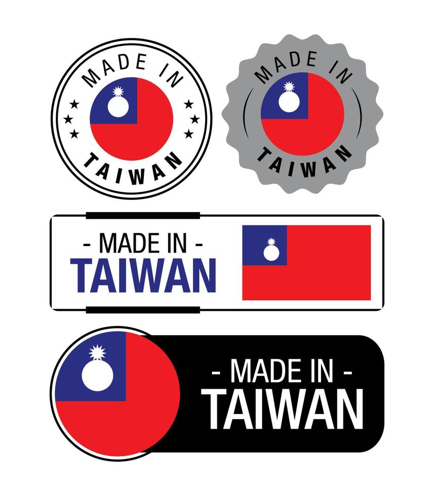 conjunto de hecho en Taiwán etiquetas, logo, Taiwán bandera, Taiwán producto emblema vector