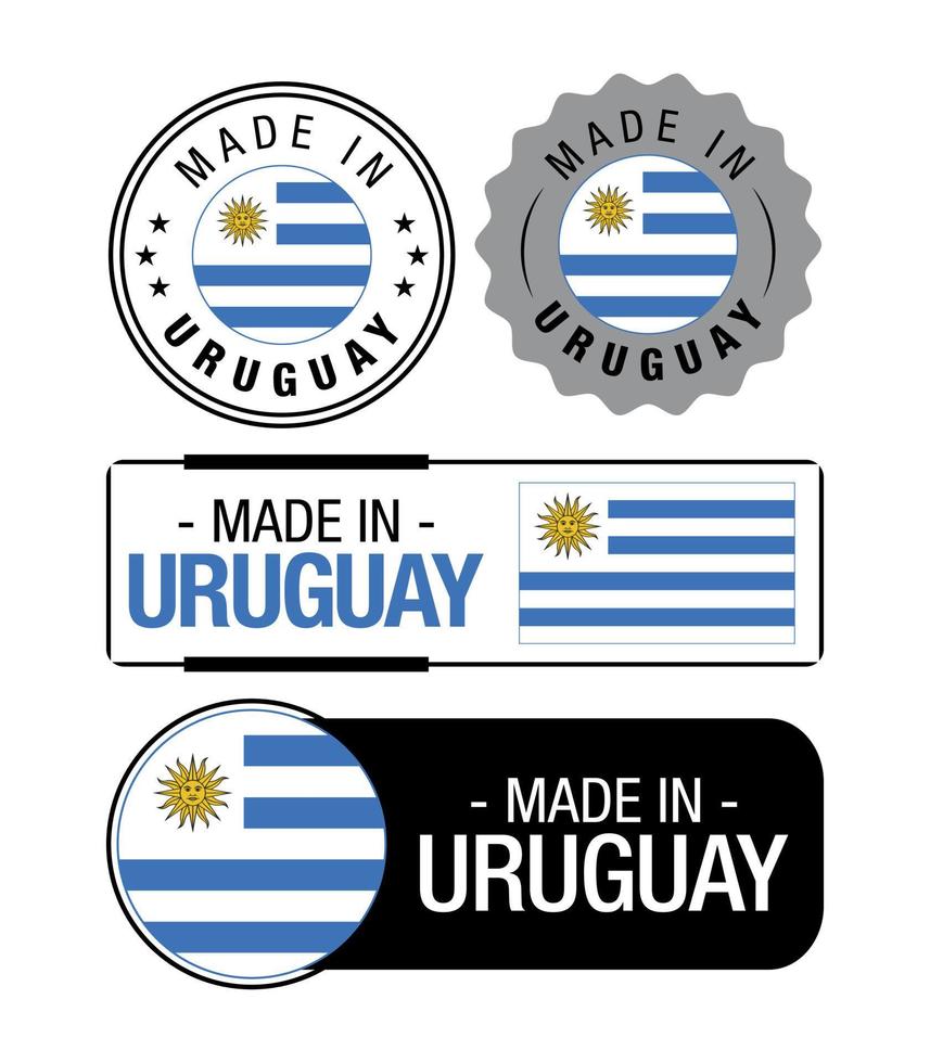 conjunto de hecho en Uruguay etiquetas, logo, Uruguay bandera, Uruguay producto emblema vector