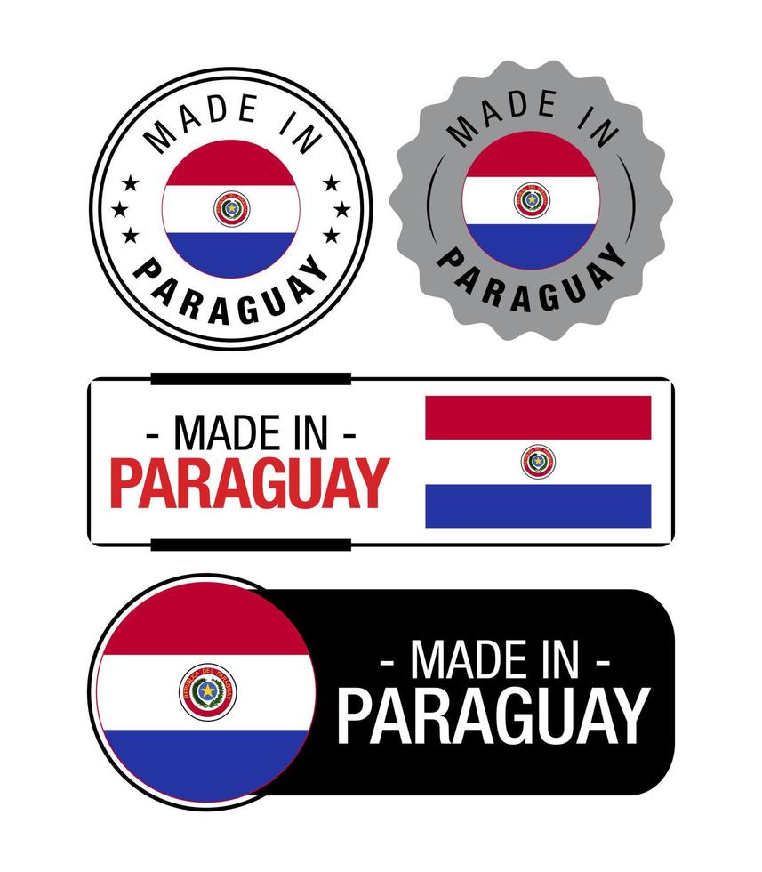 Set of Made in Paraguay labels, logo, Paraguay Flag, Paraguay Product Emblem vector