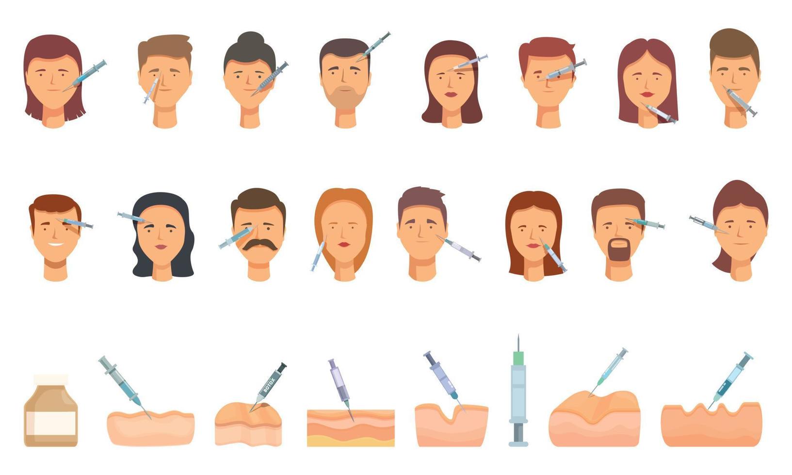 Botox icons set cartoon vector. Skin injection vector
