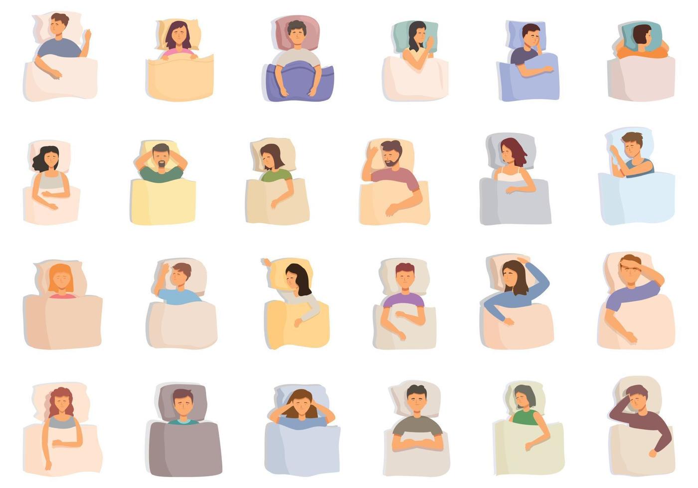 Sleeping people icons set cartoon vector. Dream bed vector