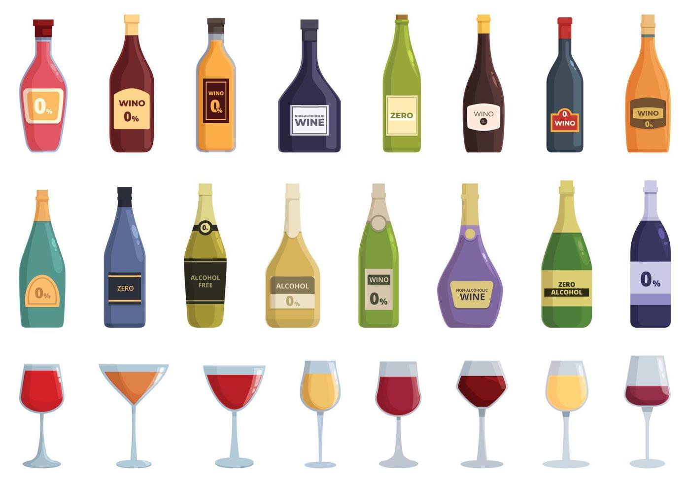 Non-alcoholic wine icons set cartoon vector. Summer party vector