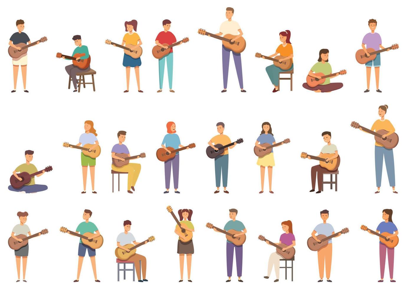 Guitar Lessons icons set cartoon vector. Kids song vector