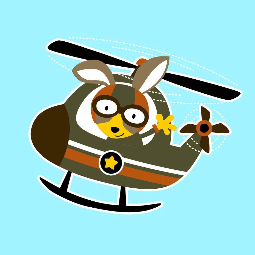 vector cartoon of cute fox on military helicopter