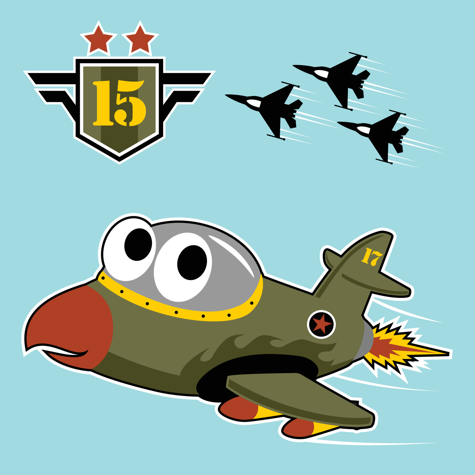 Funny warplane with a military logo, vector cartoon illustration 19946667  Vector Art at Vecteezy