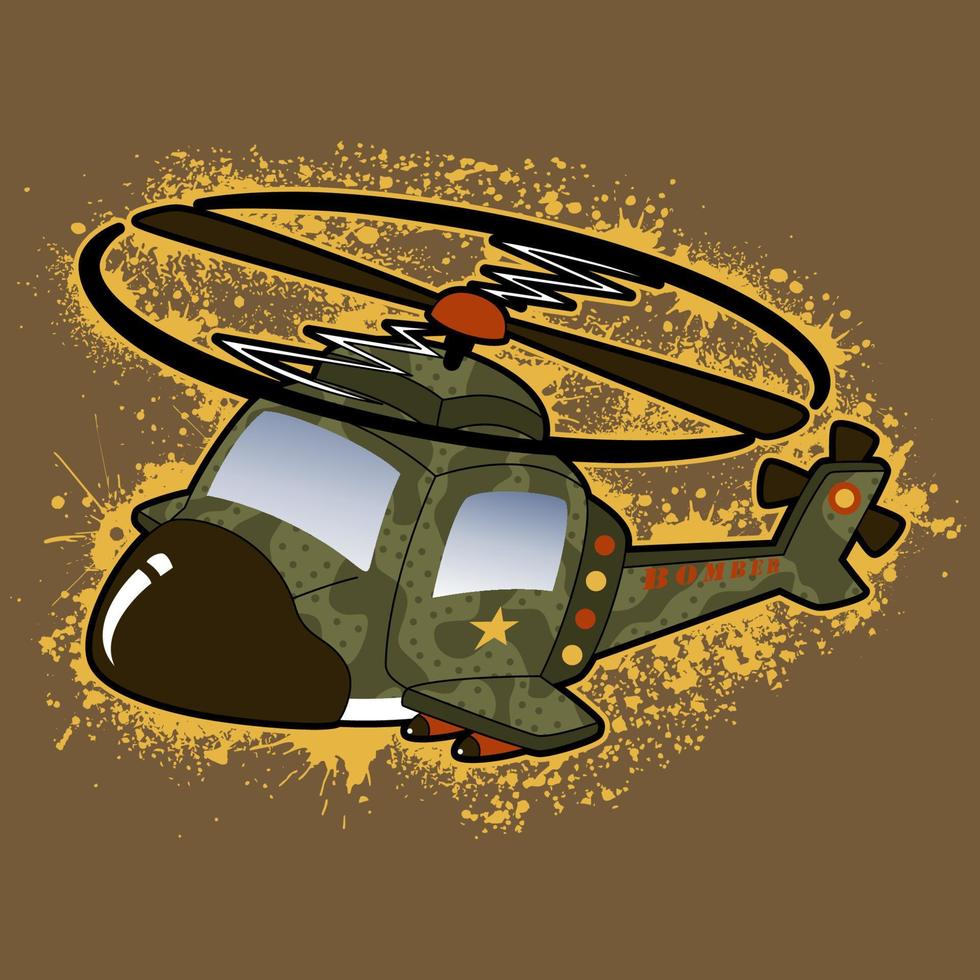 helicopter army with splatter, vector cartoon illustration