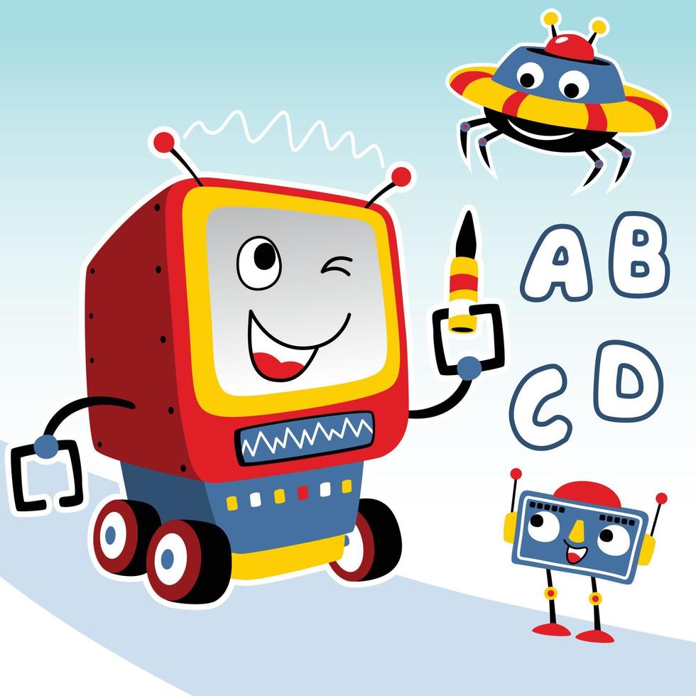 Funny smart robots, vector cartoon illustration