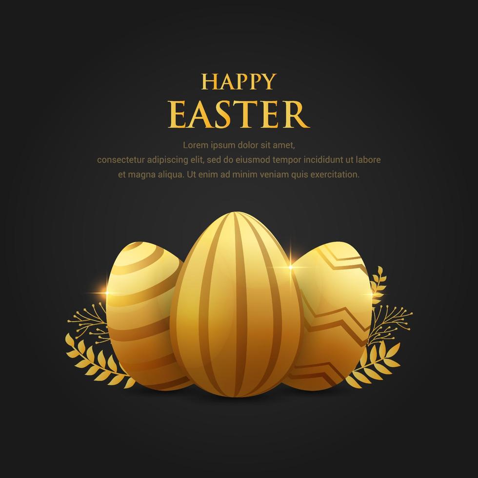 Happy easter design background vector. Golden Easter Egg design vector
