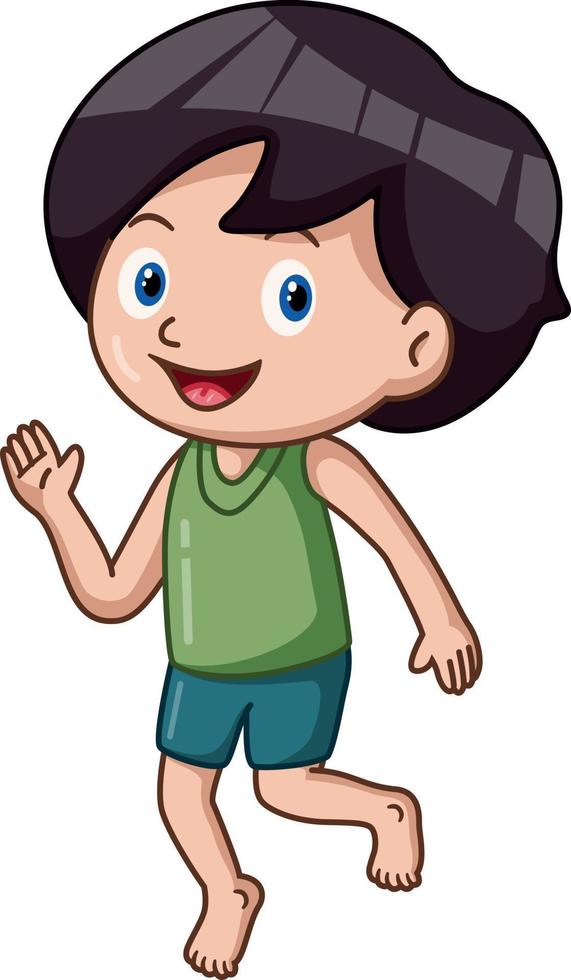 Cute little boy cartoon in swimsuit waving hand vector