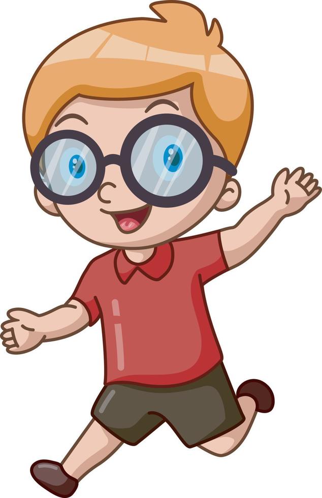 Cute student boy cartoon waving hand vector