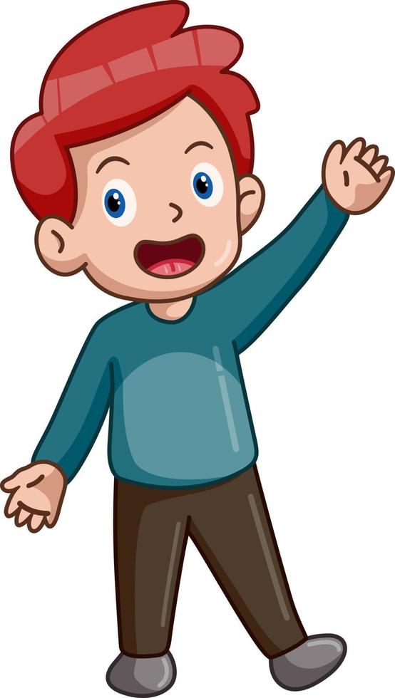 Cute little boy cartoon waving hand vector