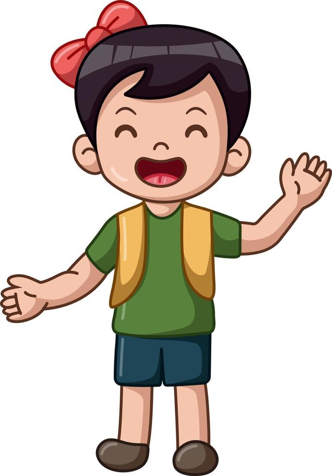 Cute school boy cartoon waving hand vector