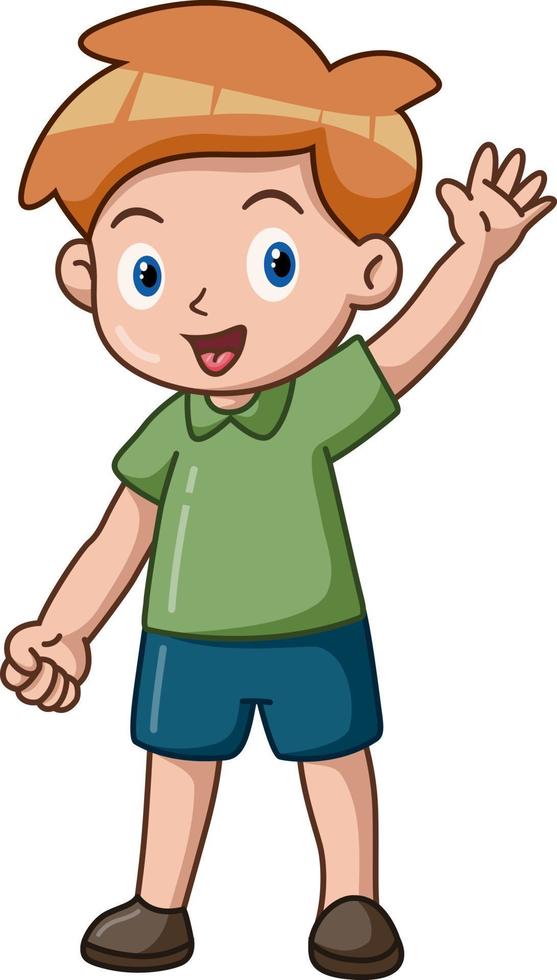 Cute little boy cartoon waving hand vector