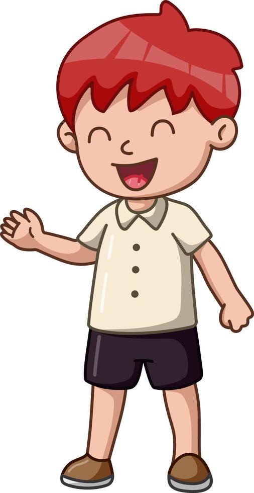 Cute little boy cartoon waving hand vector