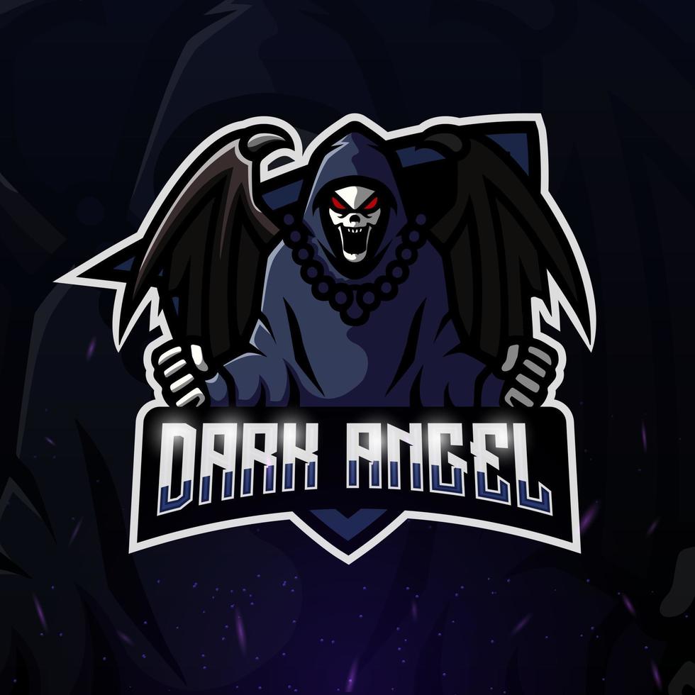 Dark angel skull mascot esport logo design vector