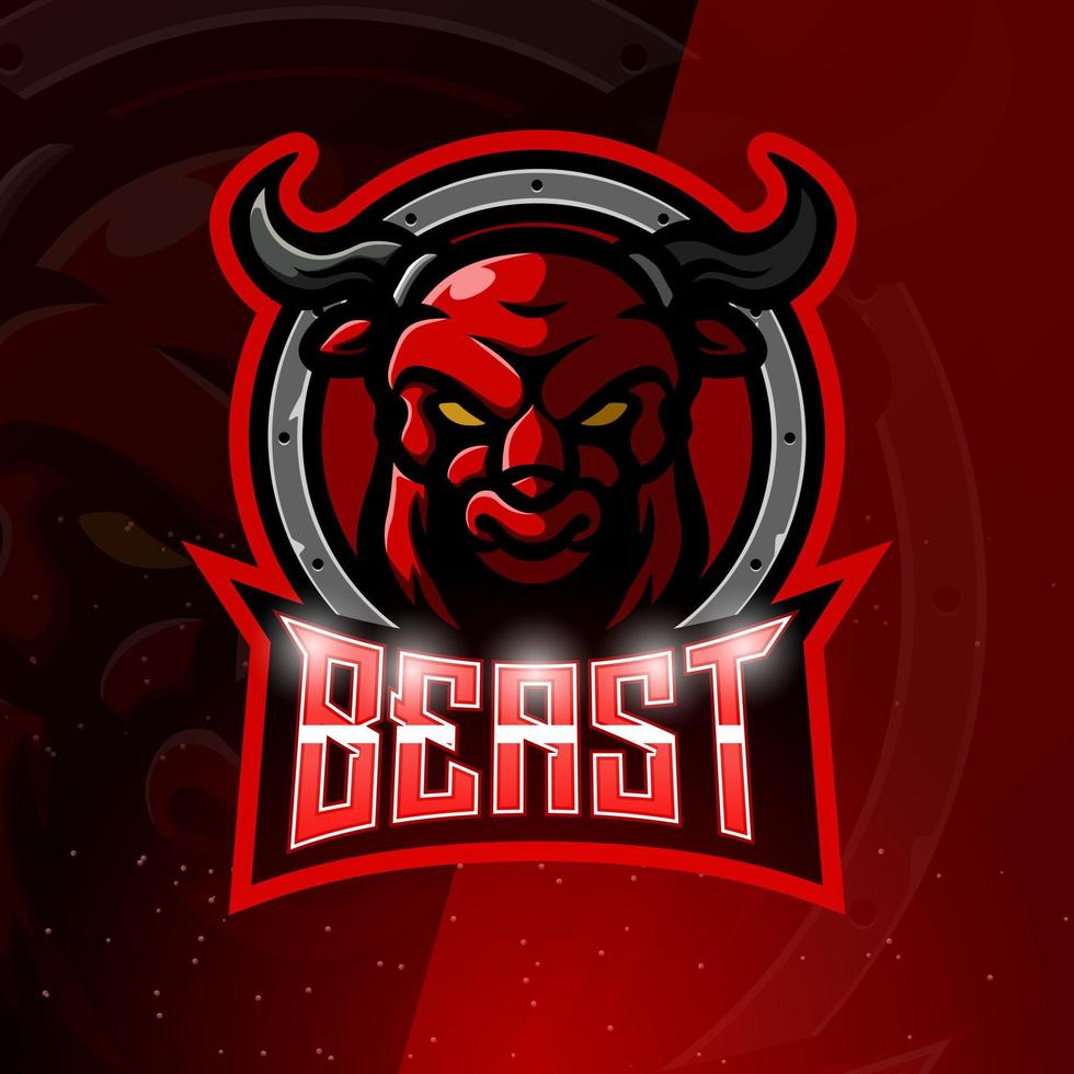 Bull head mascot esport logo design vector