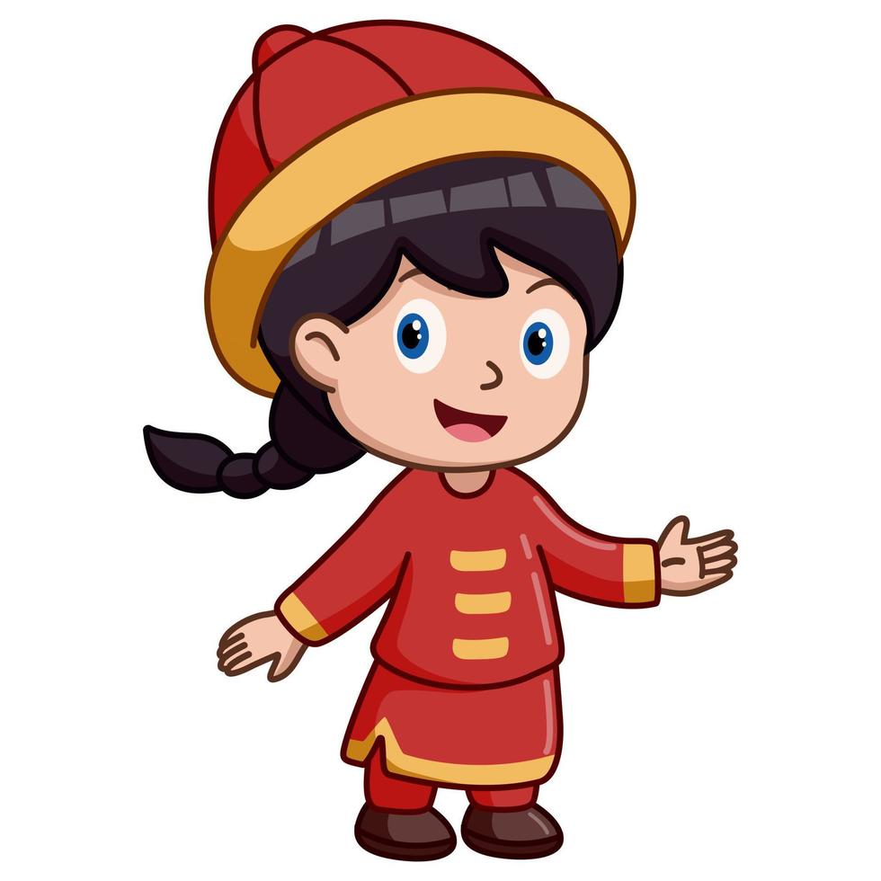 Cute little girl wearing traditional chinese costume vector