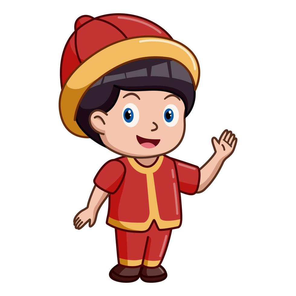 linda pequeño chico vistiendo tradicional chino disfraz vector