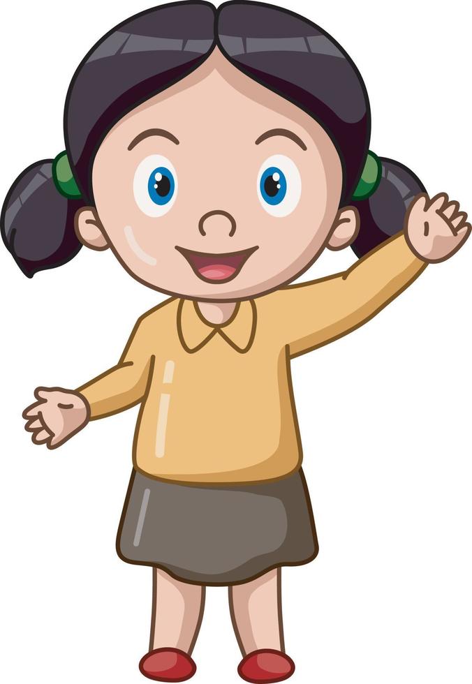 Cute little girl cartoon waving hand vector