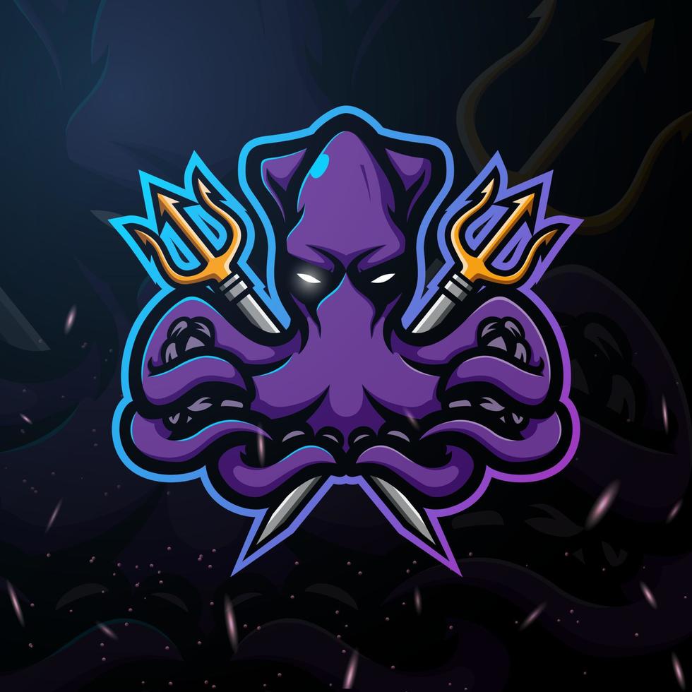Octopus mascot esport logo design vector