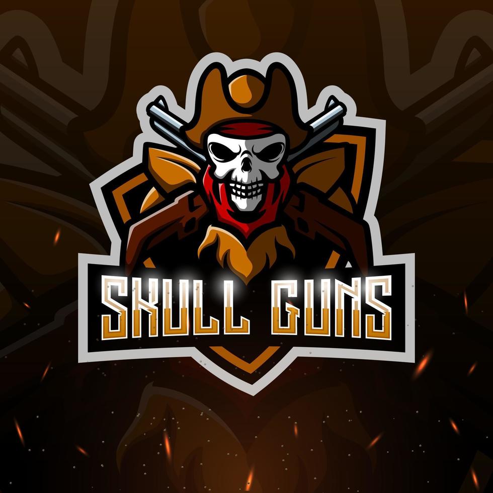 Skull guns mascot sport logo design vector