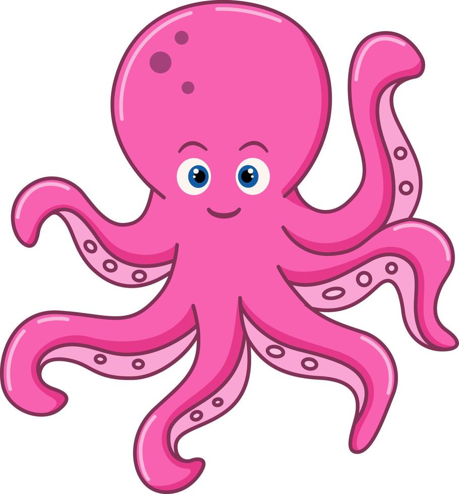 Cartoon cute pink octopus on white background vector