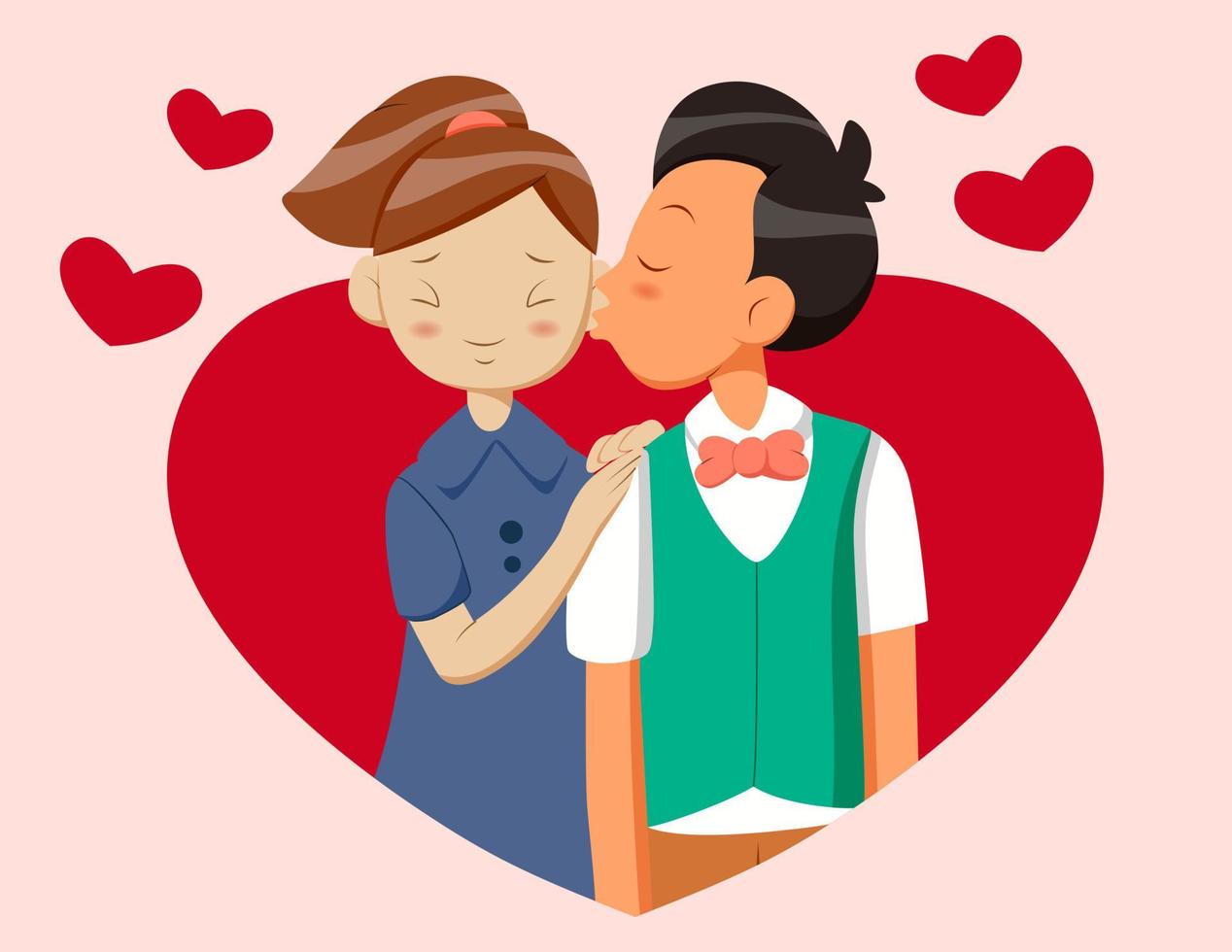 Cartoon boy kissing his girlfriend on valentine's day vector