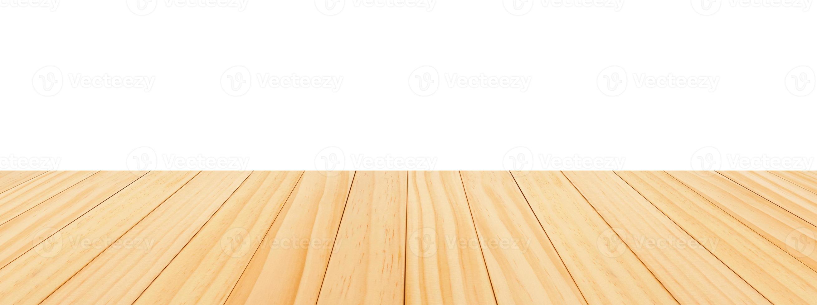 Empty wooden table top isolated on white background for product display montage photo