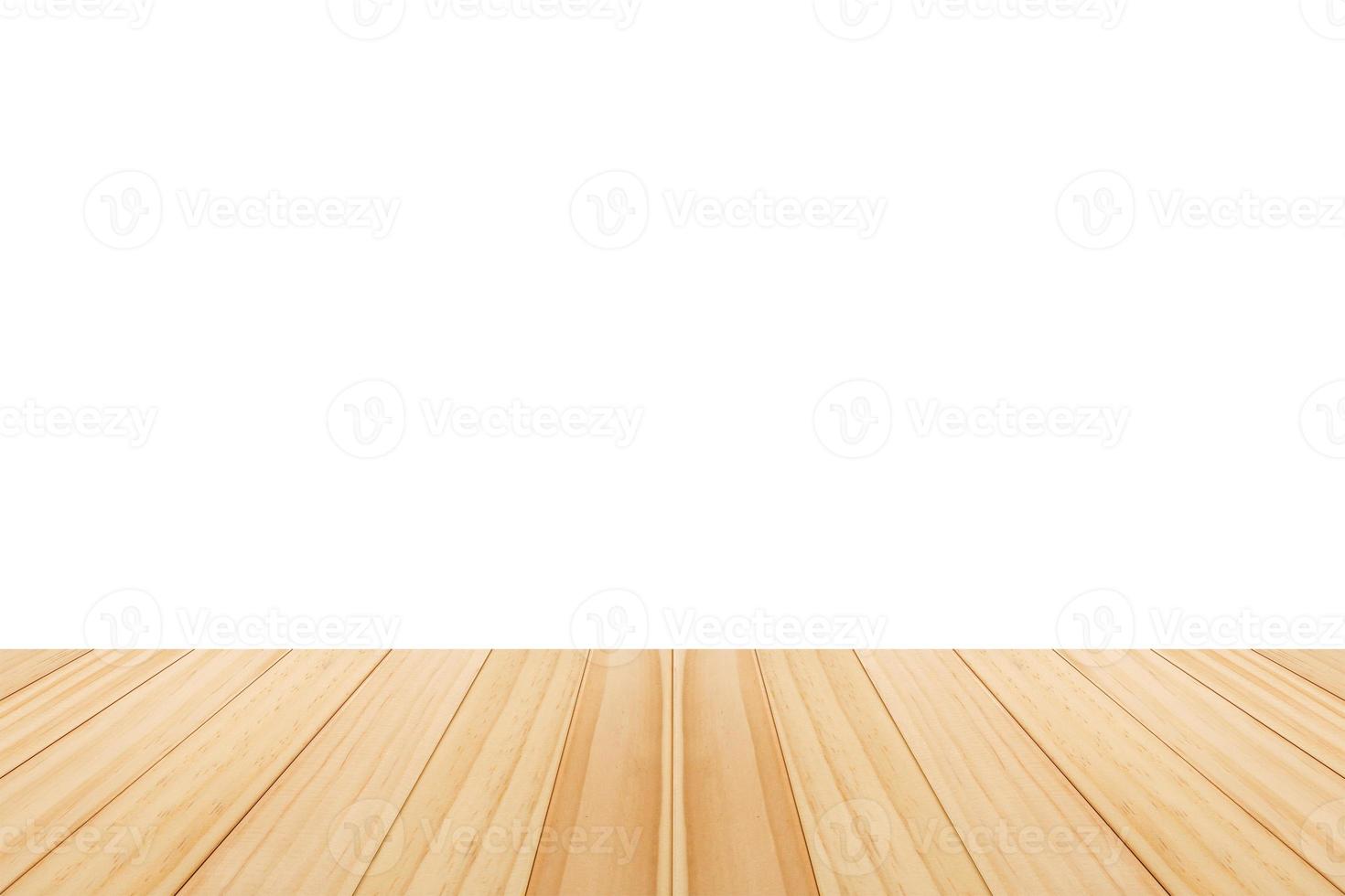 Empty wooden table top isolated on white background for product display montage photo