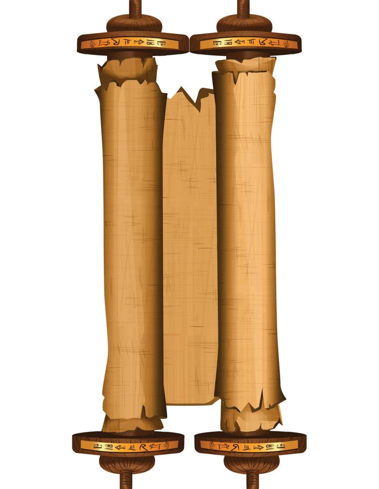 rollo de papiro del antiguo egipto con varilla de madera vector