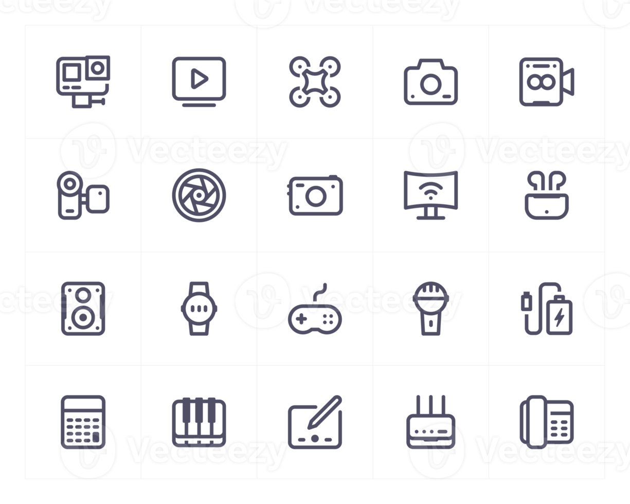 dispositivo y multimedia línea icono conjunto png