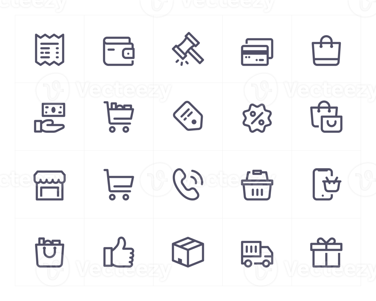 Shopping and commerce line icon set png