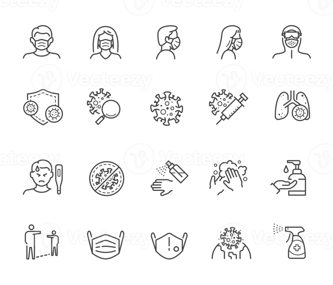 Coronavirus Covid19 protection line icons set isolated. Quality symbol elements for all health medicine and pandemic media design. png