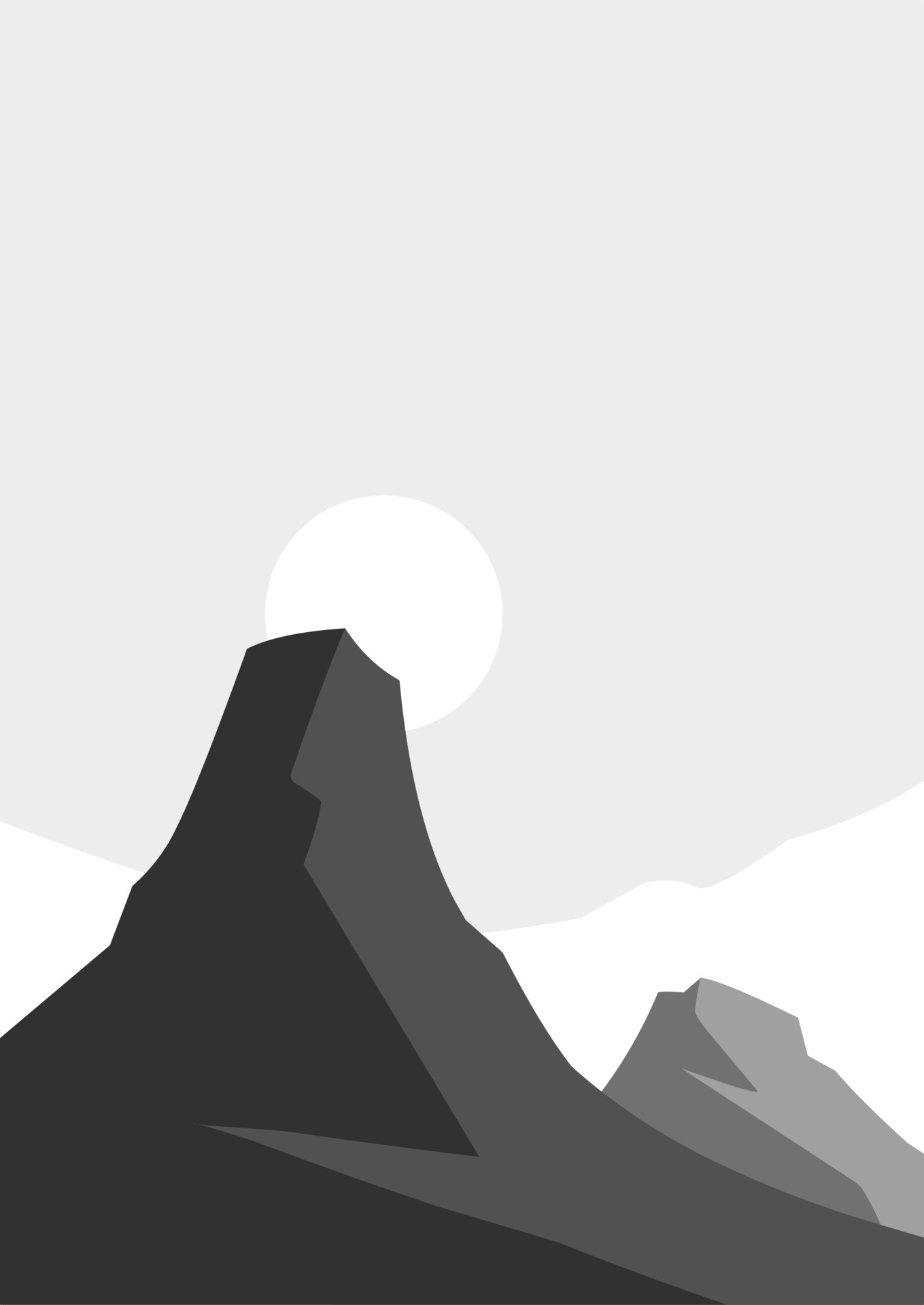 black and white mountains view in vertical background. monochrome