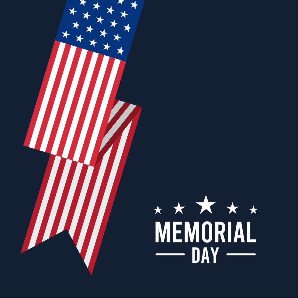 square memorial day greeting on dark blue background with usa flag vector