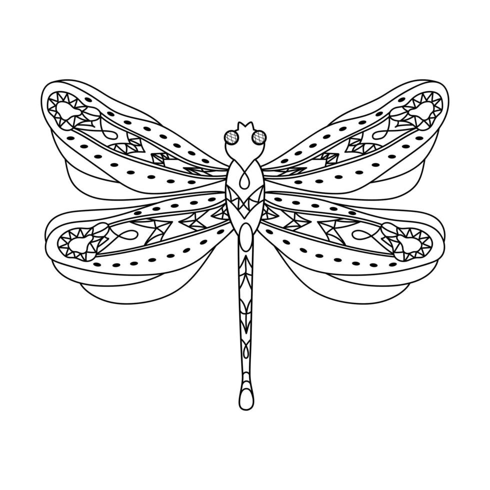 libélula. página de color para adultos anti estrés en estilo zentangle. vector