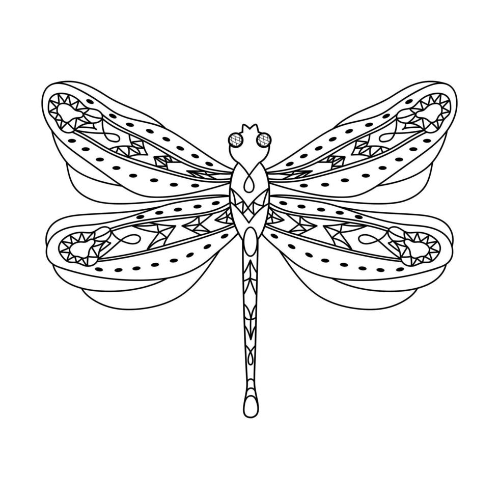 Dragonfly Coloring Page For Adults Anti Stress In Zentangle Style Dragonfly Coloring Page For Adults Anti Stress In Zentangle Style