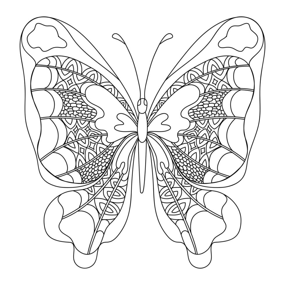 mariposa. colorante página para adultos anti estrés en zentangle estilo. vector