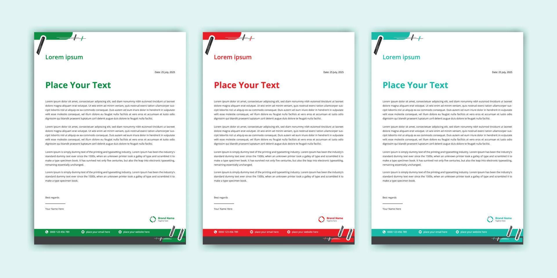 Modern business letterhead template design, corporate letterhead design set vector