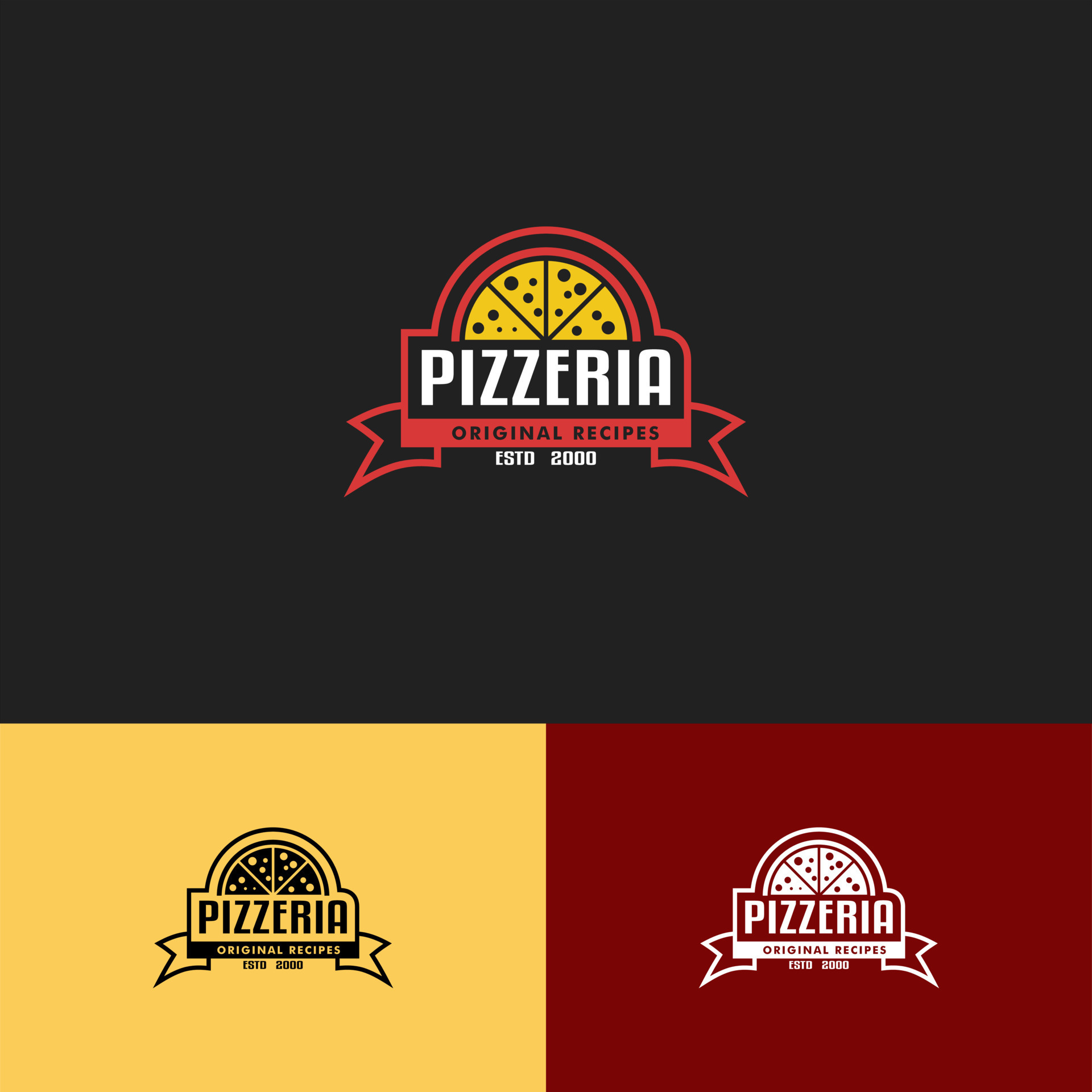 Set of Italian pizza restaurant logo design, flat design, emblem ...