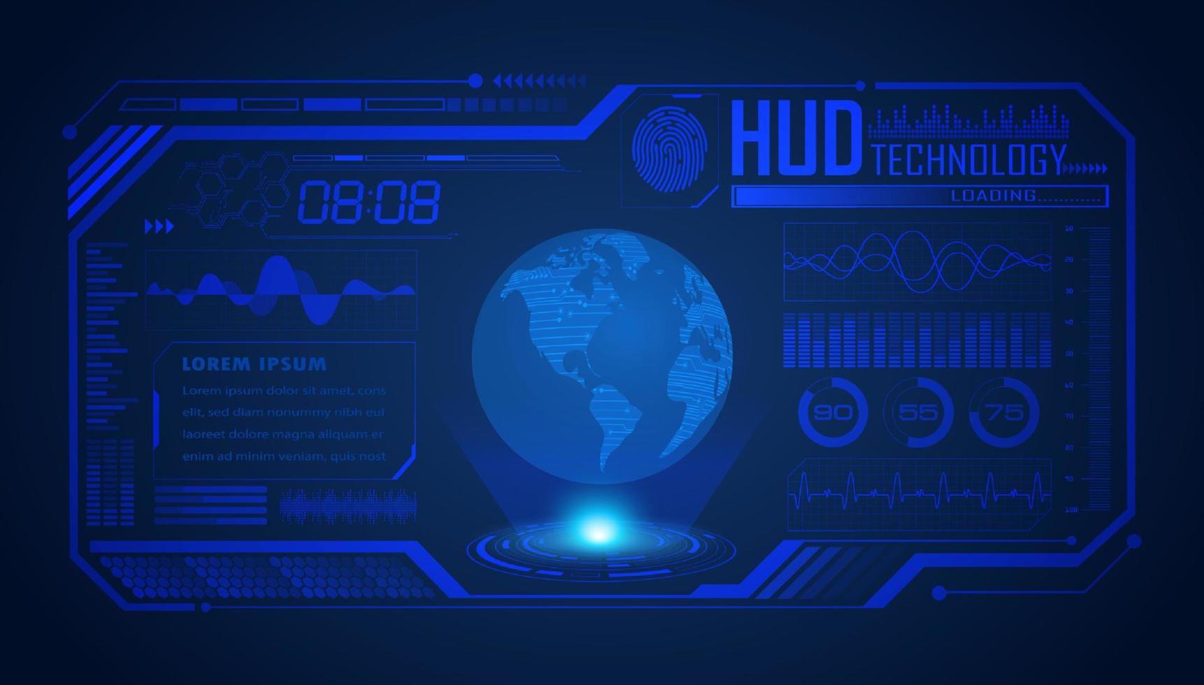 Modern HUD Technology Screen Background with Blue Globe vector