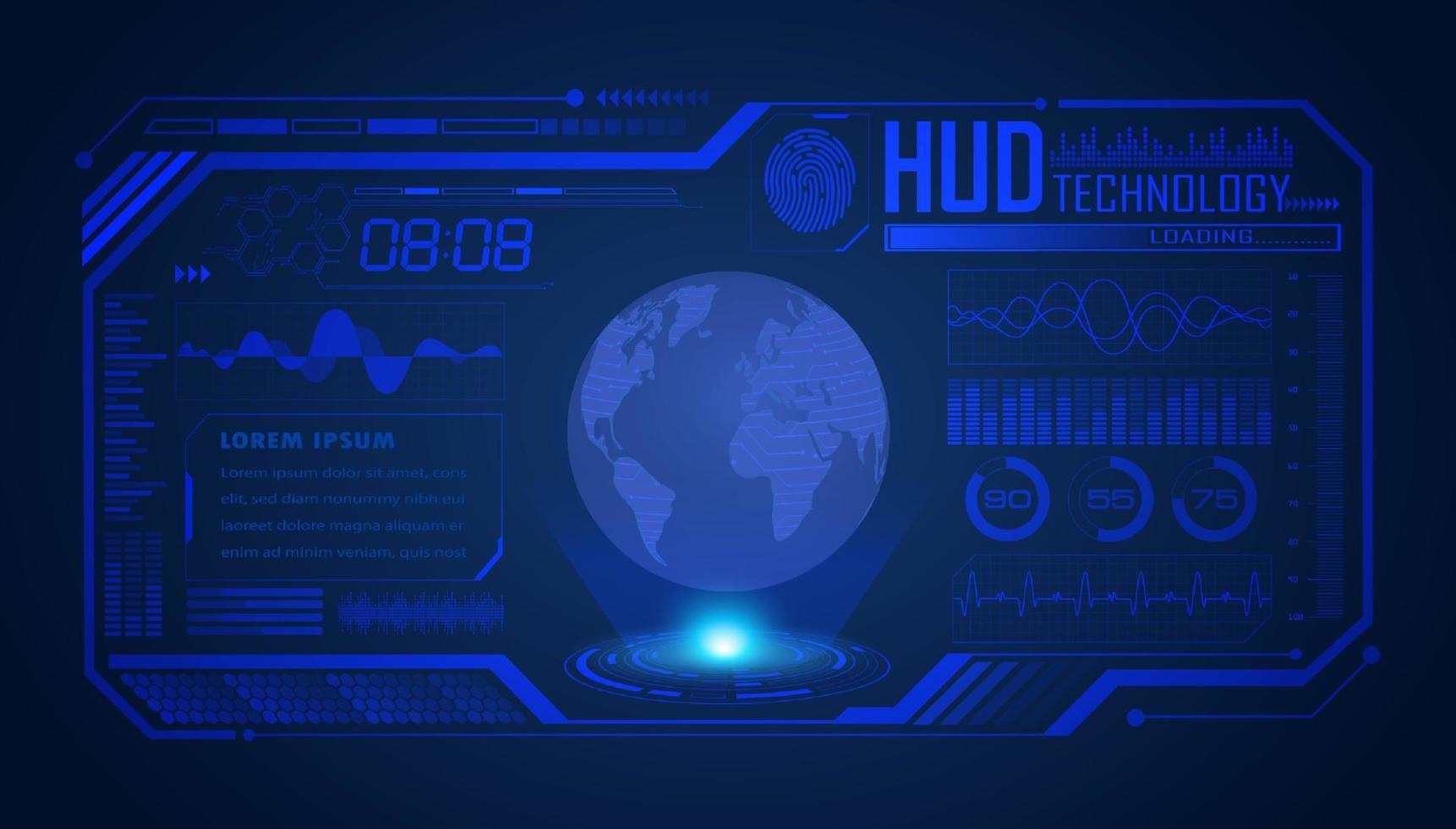 Modern HUD Technology Screen Background with Blue Globe vector
