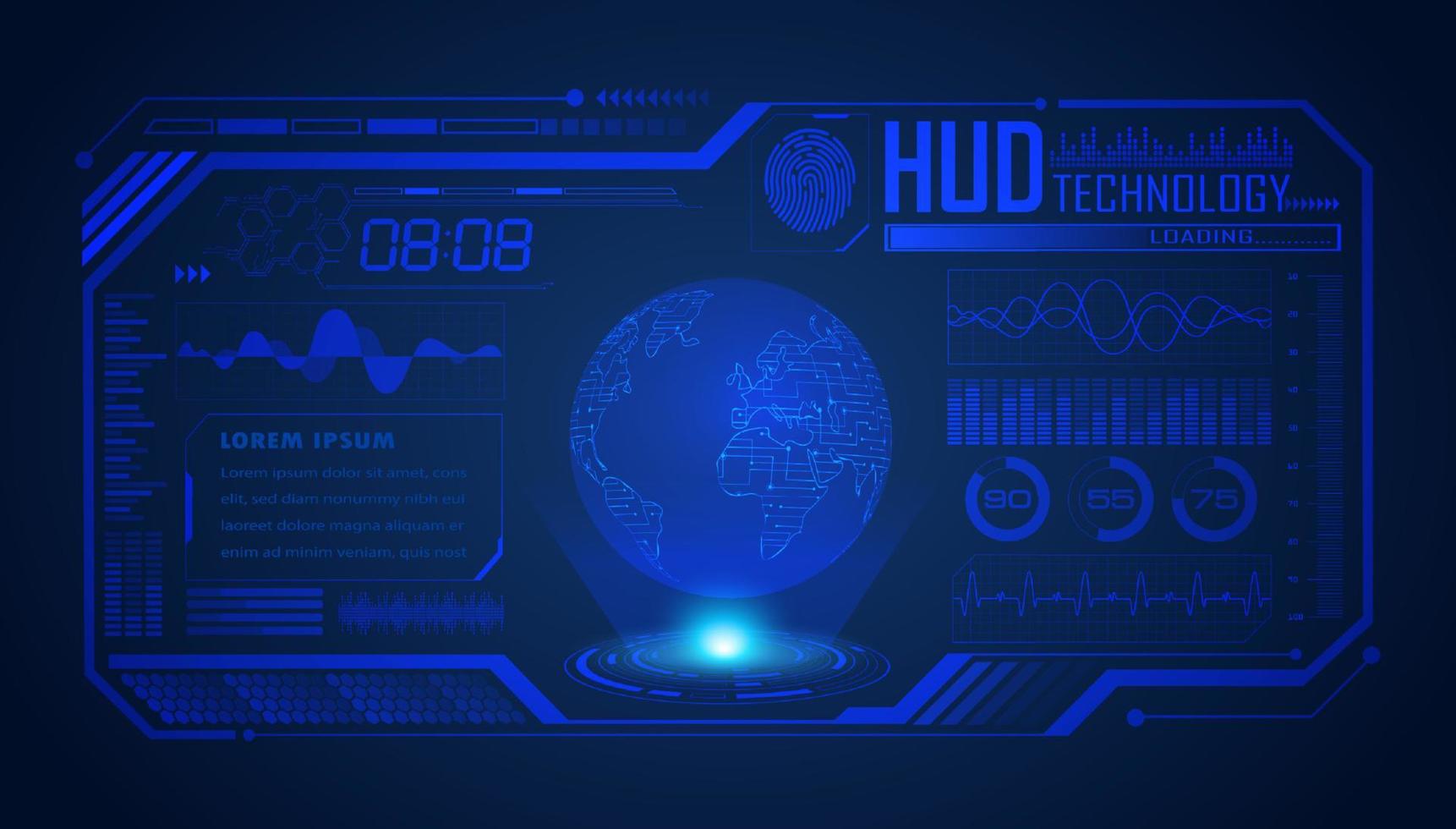 Modern HUD Technology Screen Background with Blue Globe vector