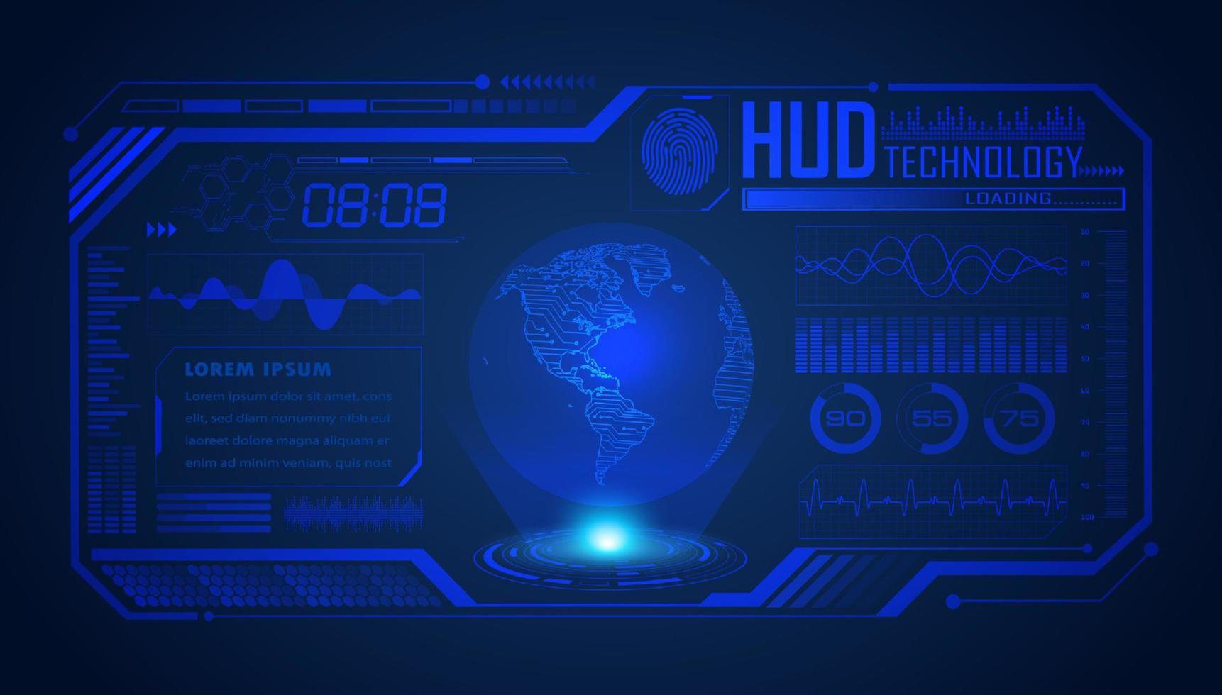 Modern HUD Technology Screen Background with Blue Globe vector