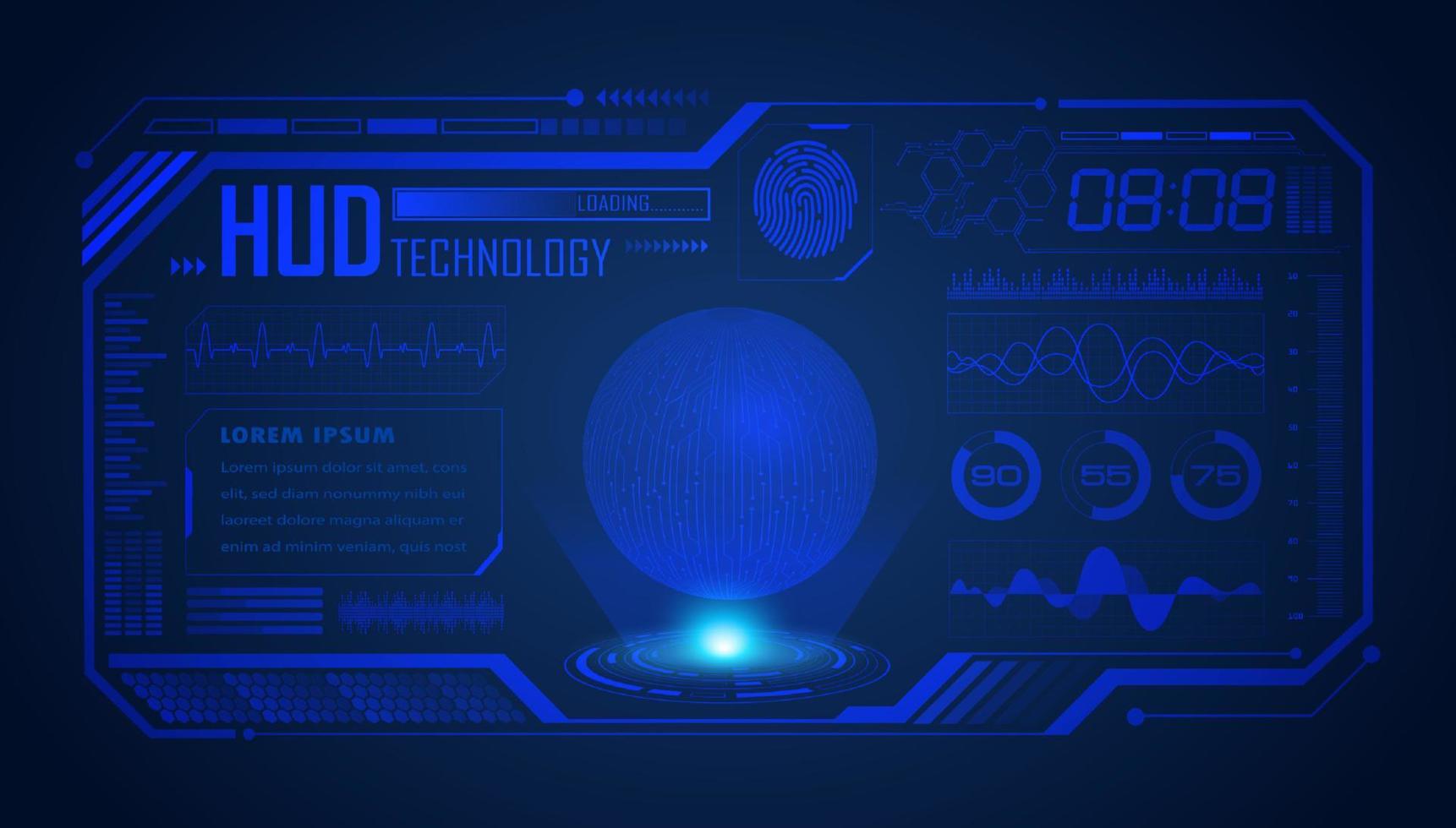 Modern HUD Technology Screen Background with Blue Globe vector