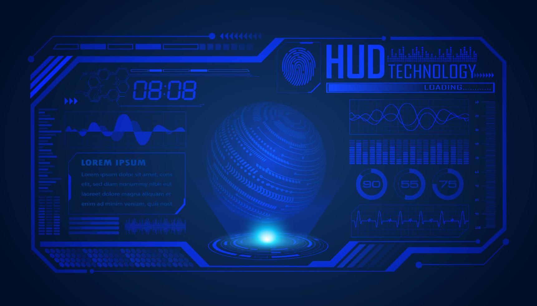 Modern HUD Technology Screen Background with Blue Globe vector