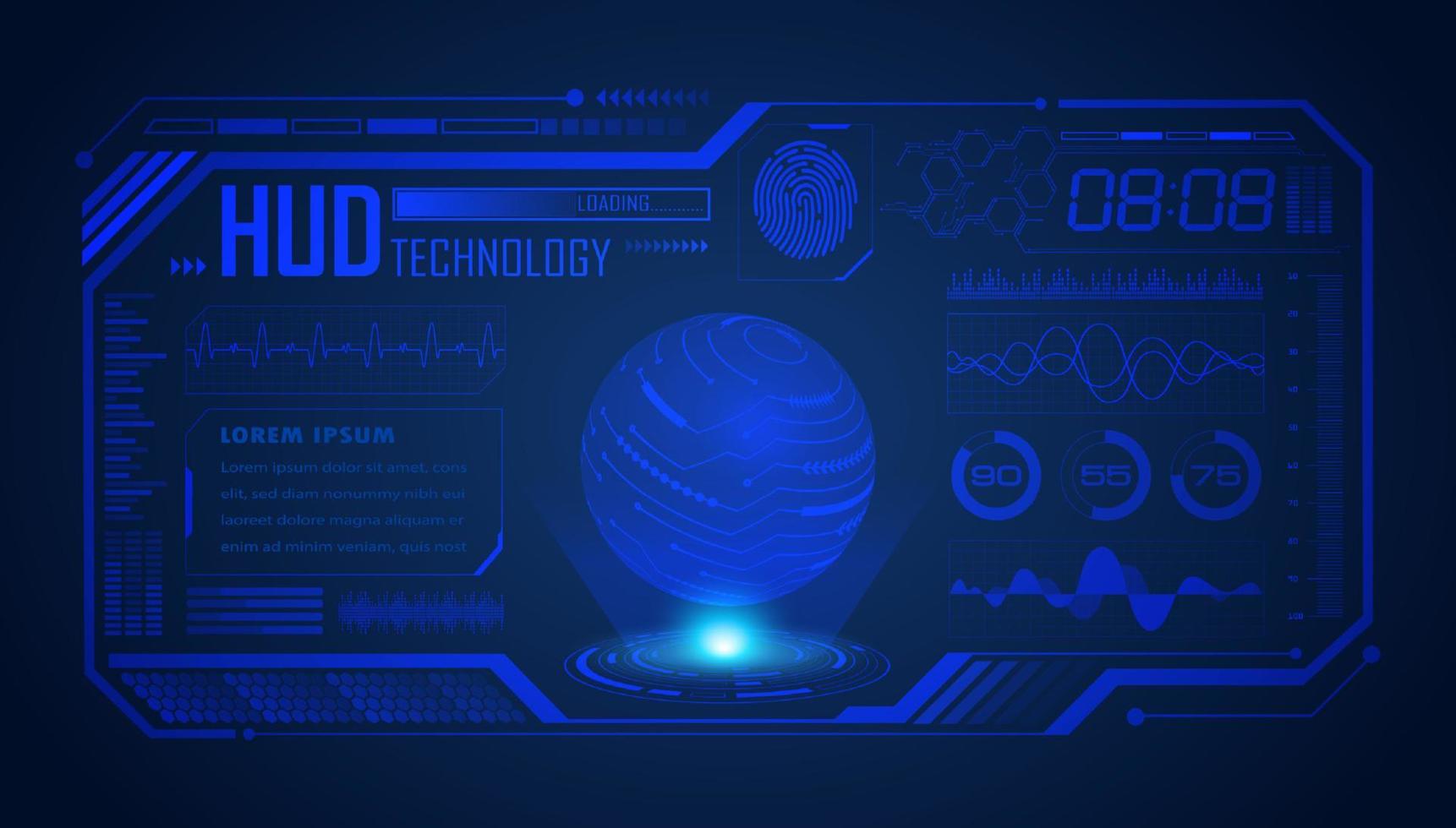 Modern HUD Technology Screen Background with Blue Globe vector